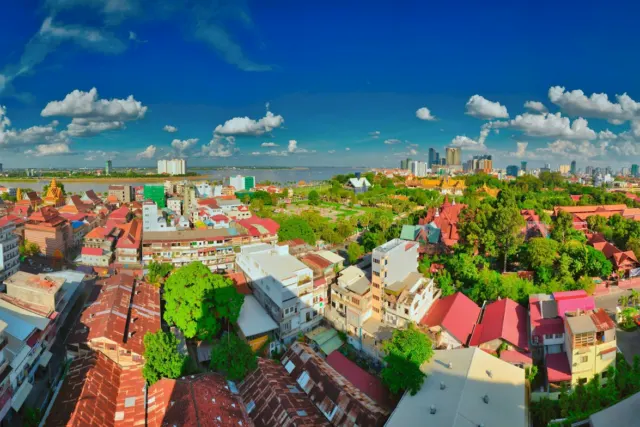 a panoramic view of a city with tall buildings