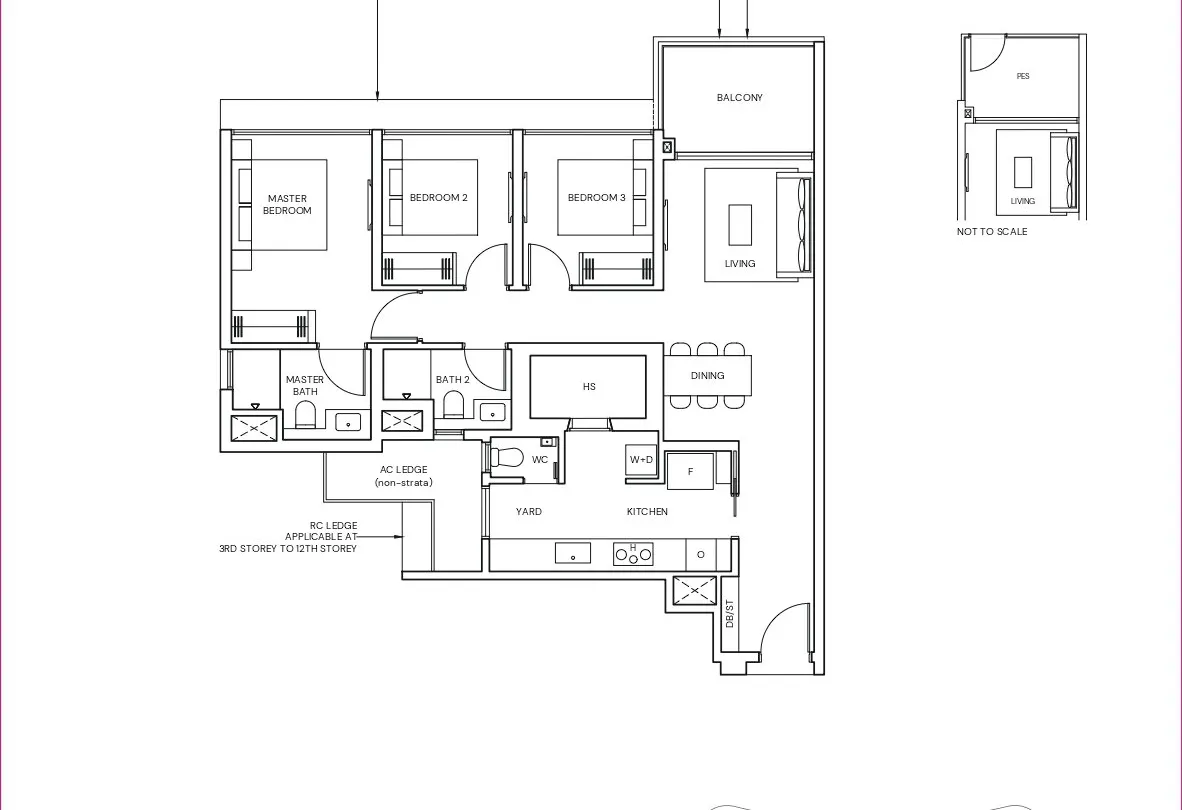 Floor plan 3 bedroom premium 1066 sqft