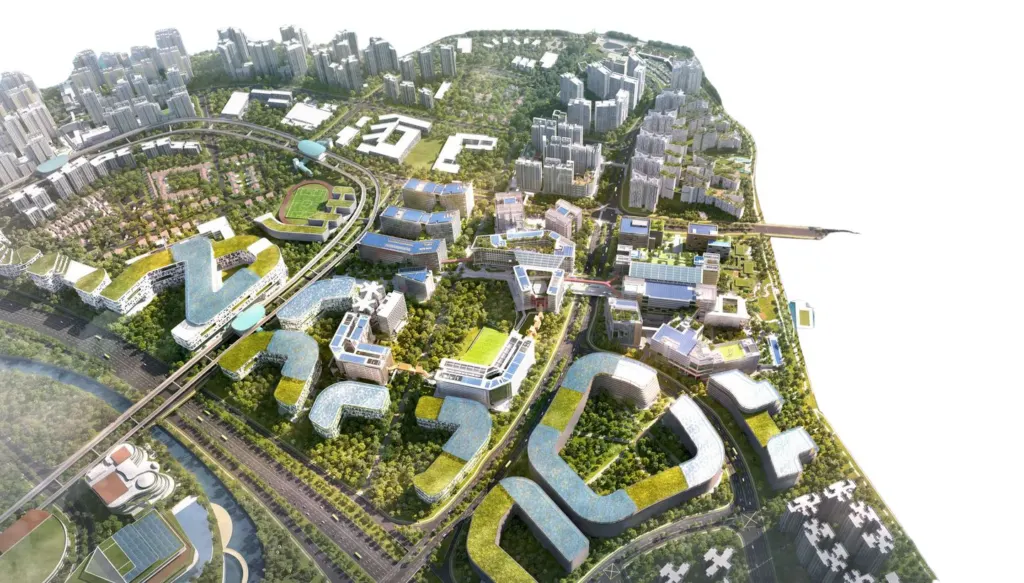 Punggol Digital District business parks and SIT campus by the waterfront