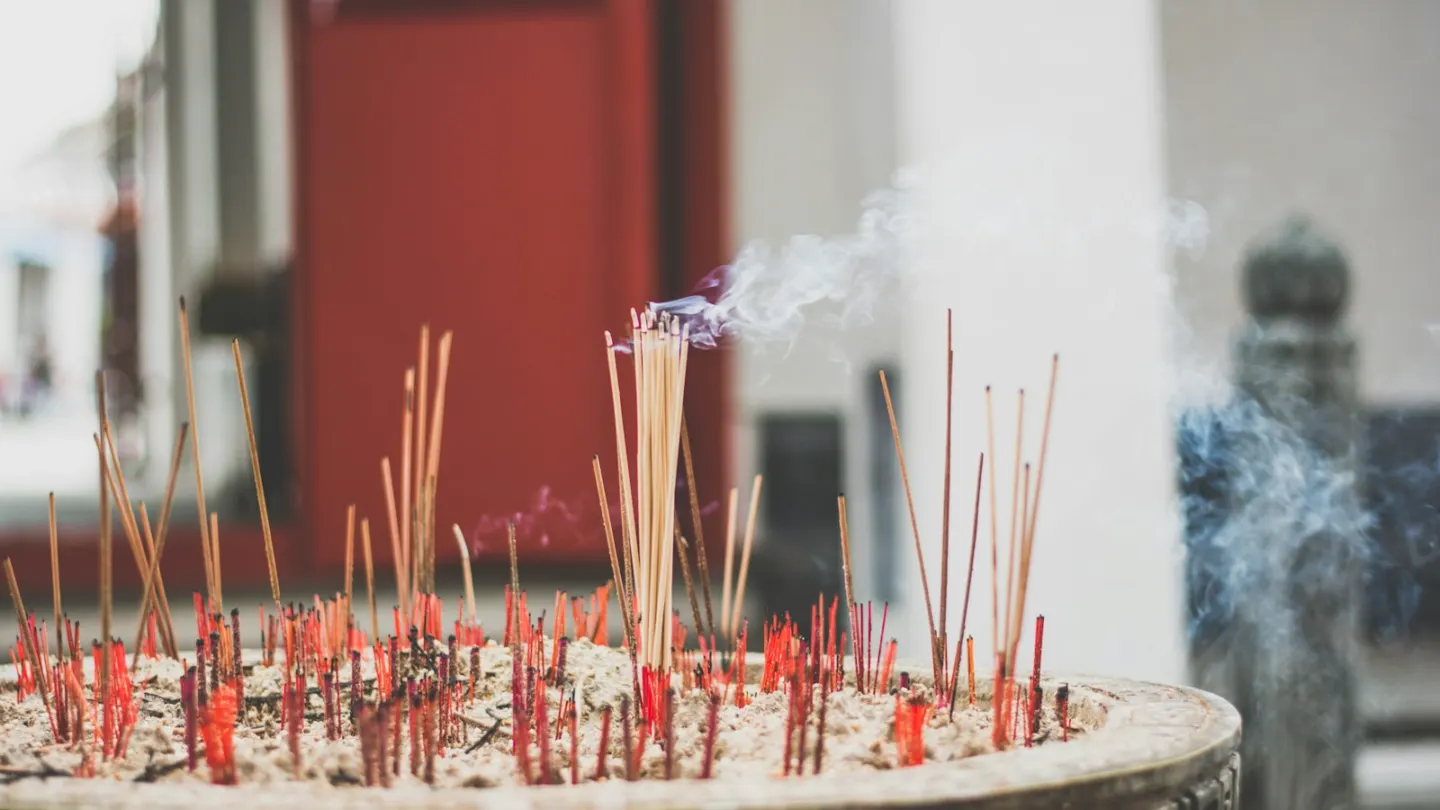 incense sticks on top of gray ashes