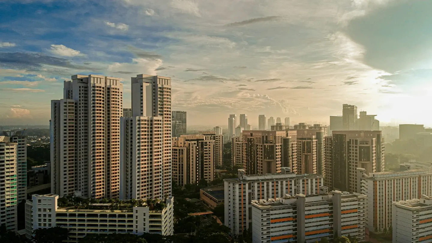 a view of a city with tall buildings